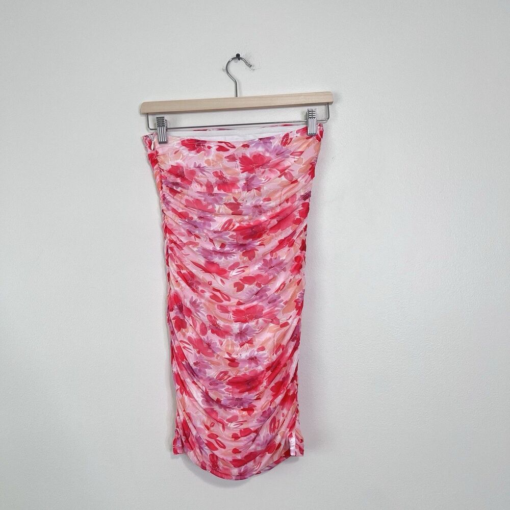 Hello Molly Party Passion Pink Floral Strapless Ruched Mini Dress Size S - Picture 9 of 12